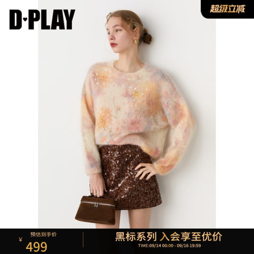 DPLAY【黑标】橘色针织毛衣女复古圆领宽松长袖软糯上衣2026秋季
