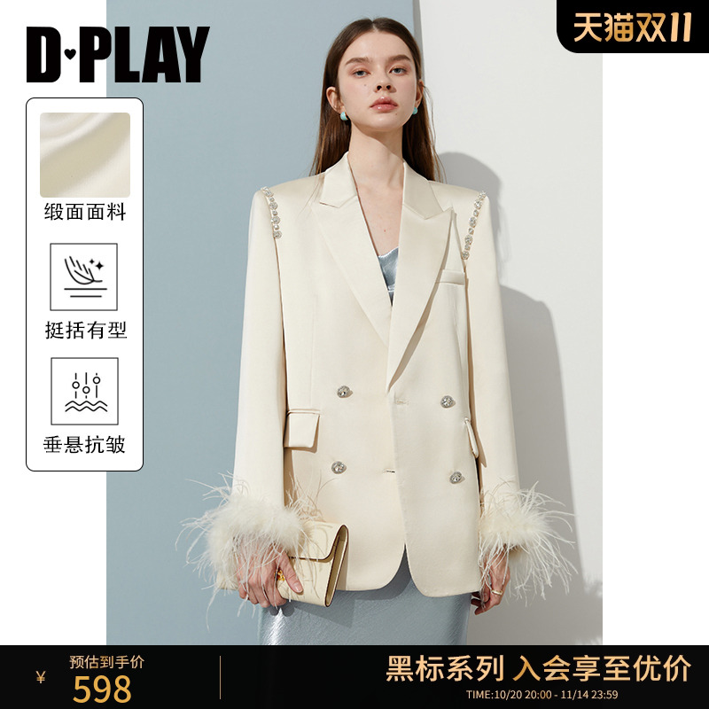 DPLAY正肩钻链缎面西服长袖