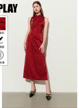 DPLAY夏国风立领红色改良旗袍新娘敬酒服订婚新中式连衣裙