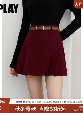 DPLAY【惠品】2025年秋季红色半身裙女时尚洋气复古短裙短裙