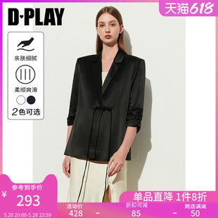 国风盘扣上衣缎面西装 DPLAY2024春新中式 中袖 女薄款 外套黑色西装