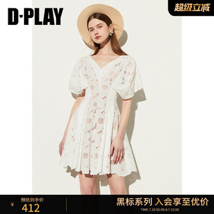 黑标 DPLAY 夏新度假白色连衣裙女镂空度假海边沙滩裙短裙
