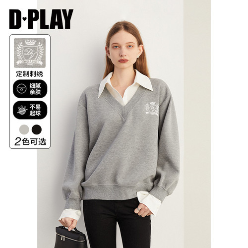 DPLAY灰色通勤衬衫套头卫衣