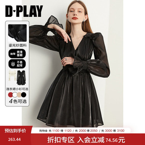 DPLAY法式时尚连衣裙气质黑色连衣裙鎏光纱短裙礼服女2026年春