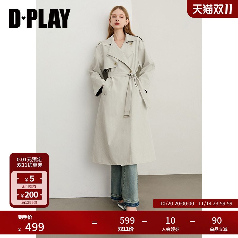 翻领双排扣金属装饰风衣