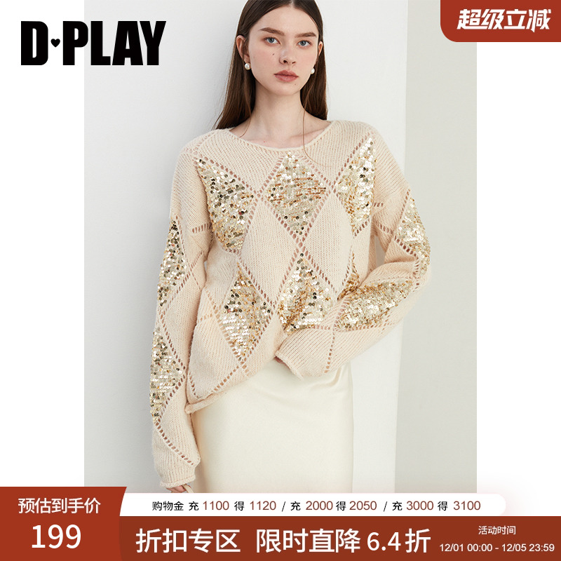 DPLAY低圆领通勤亮片毛衣