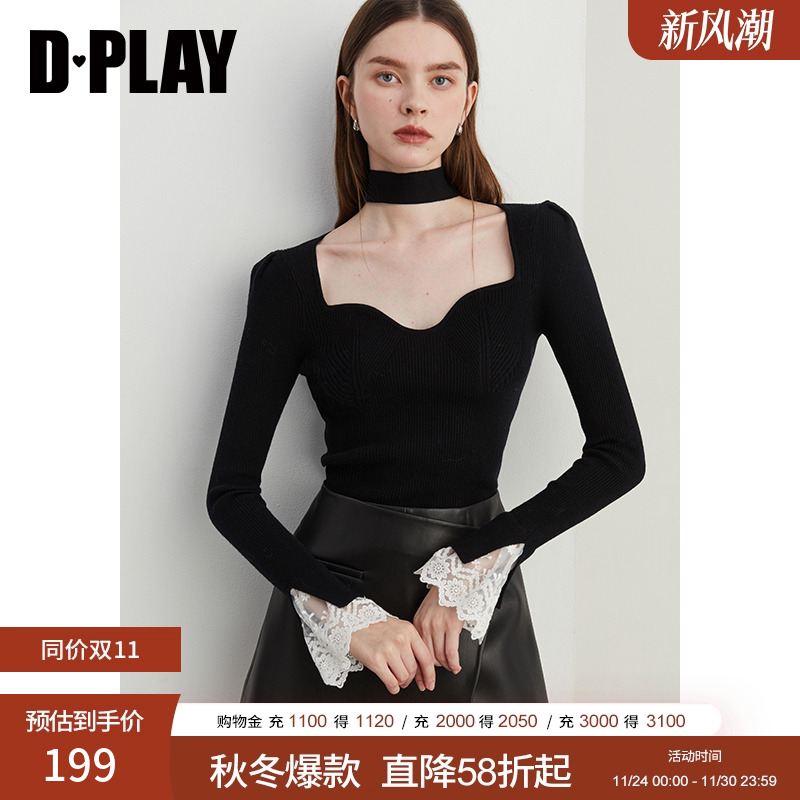 DPLAY异型领飘带针织衫