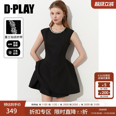 DPLAY2025年夏季新款黑色连衣裙女法式短款礼服裙子短裙小黑裙