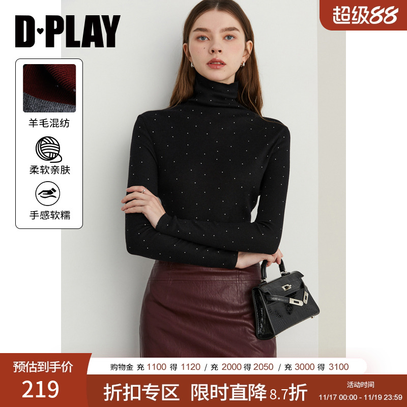 DPLAY高领重工烫钻针织衫