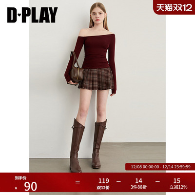 斜领露肩时尚气质修身T恤