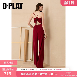 新款 2026年夏季 女休闲吊带露背系带收腰连身裤 DPLAY红色连体裤