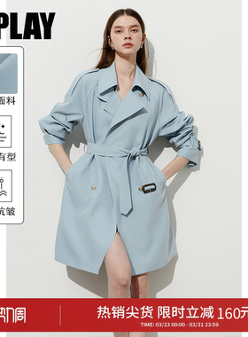 DPLAY蓝色风衣外套女收腰新款英伦风小个子好看短款大衣2026春款