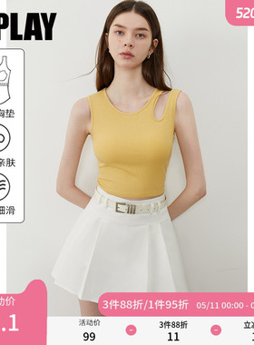 DPLAY【惠品】夏季新款黄色背心女一体式胸垫多巴胺上衣