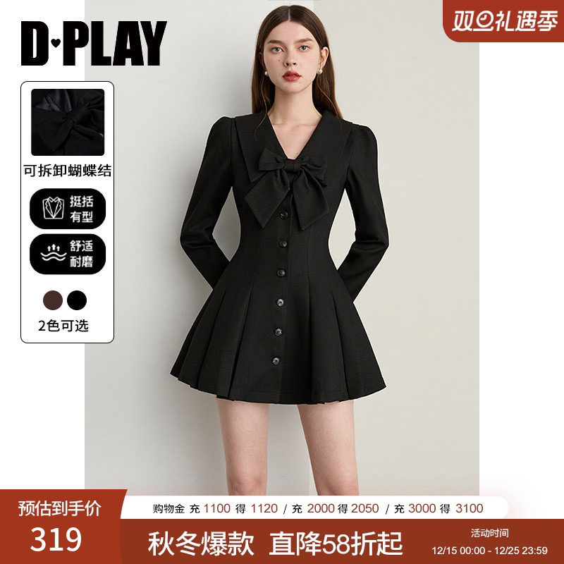 翻领连衣裙，前中单排扣开门襟，肩部捏褶