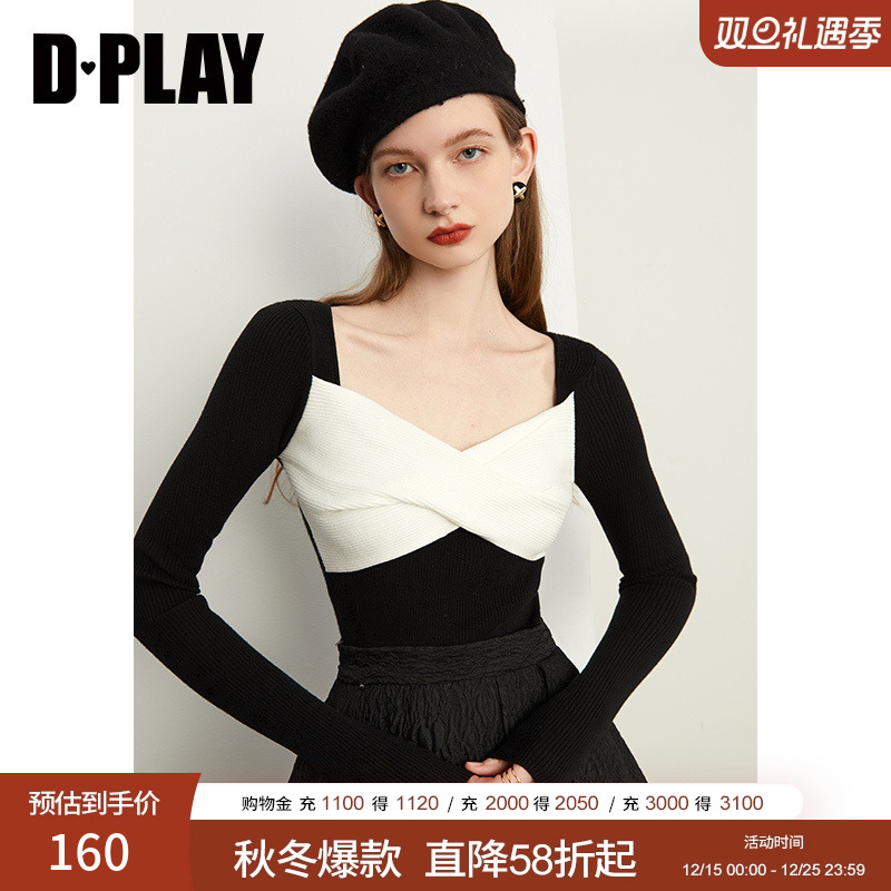 DPLAY方领针织衫熊猫色毛衣