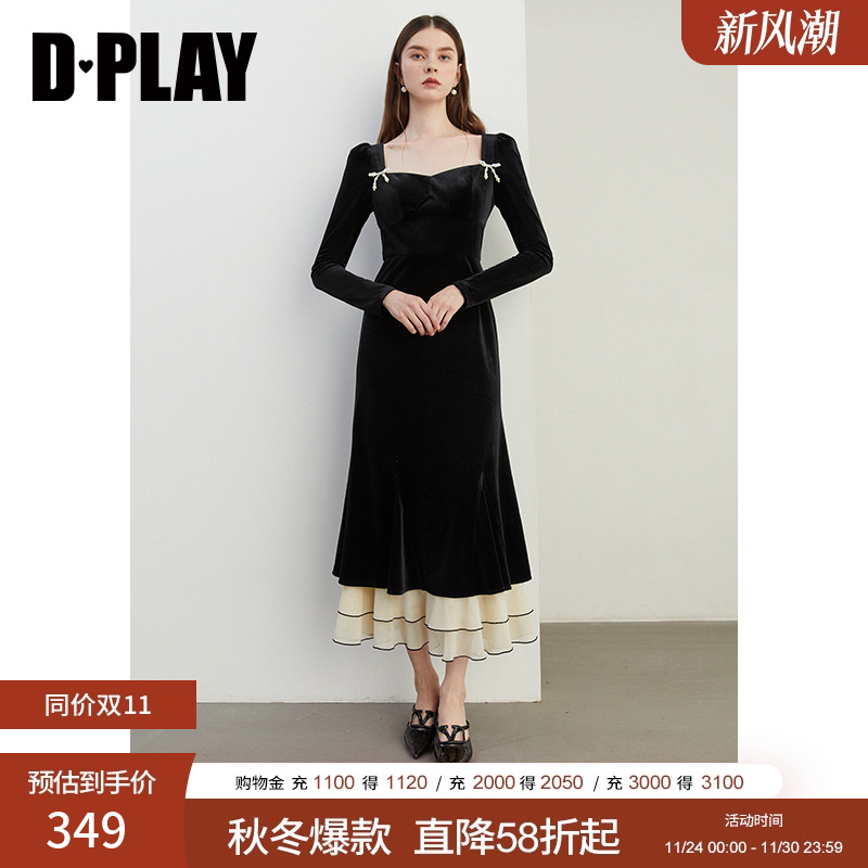 DPLAY丝绒连衣裙鱼尾裙