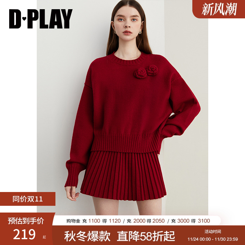 圆领立体花朵设计毛衣DPLAY