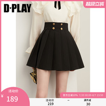DPLAY2025年夏季新款法式黑色半身裙女时尚短裙收腰短款百褶裙