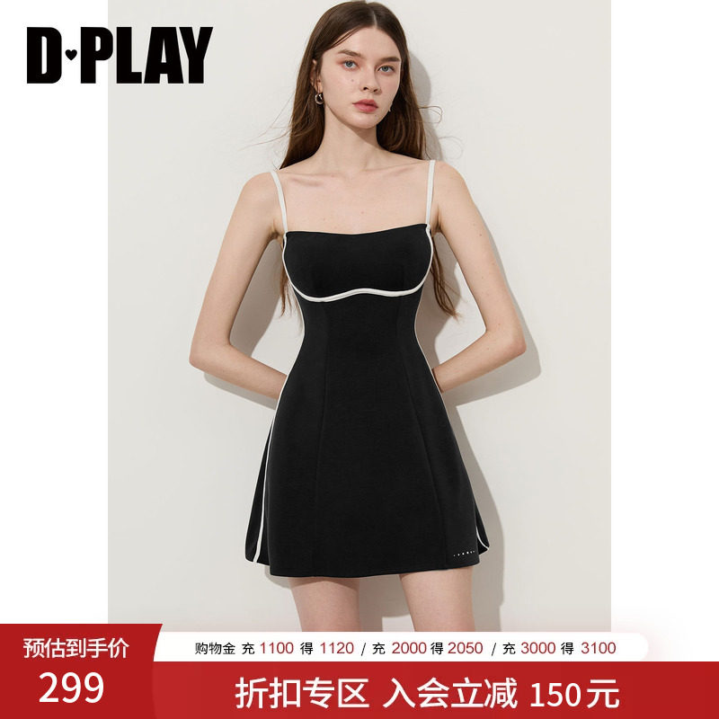DPLAY黑色运动裙露背吊带连衣裙图片