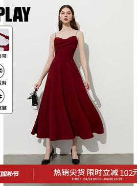 DPLAY新款红色连衣裙女法式新娘结婚订婚吊带裙礼服2026年春