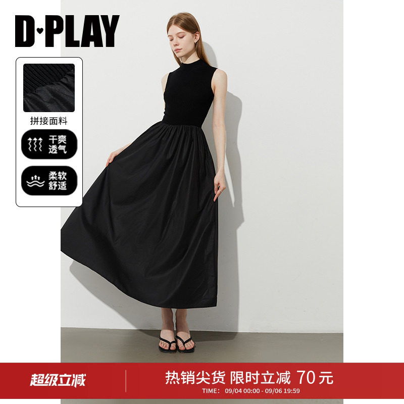 DPLAY半高领黑色连衣裙长裙图片