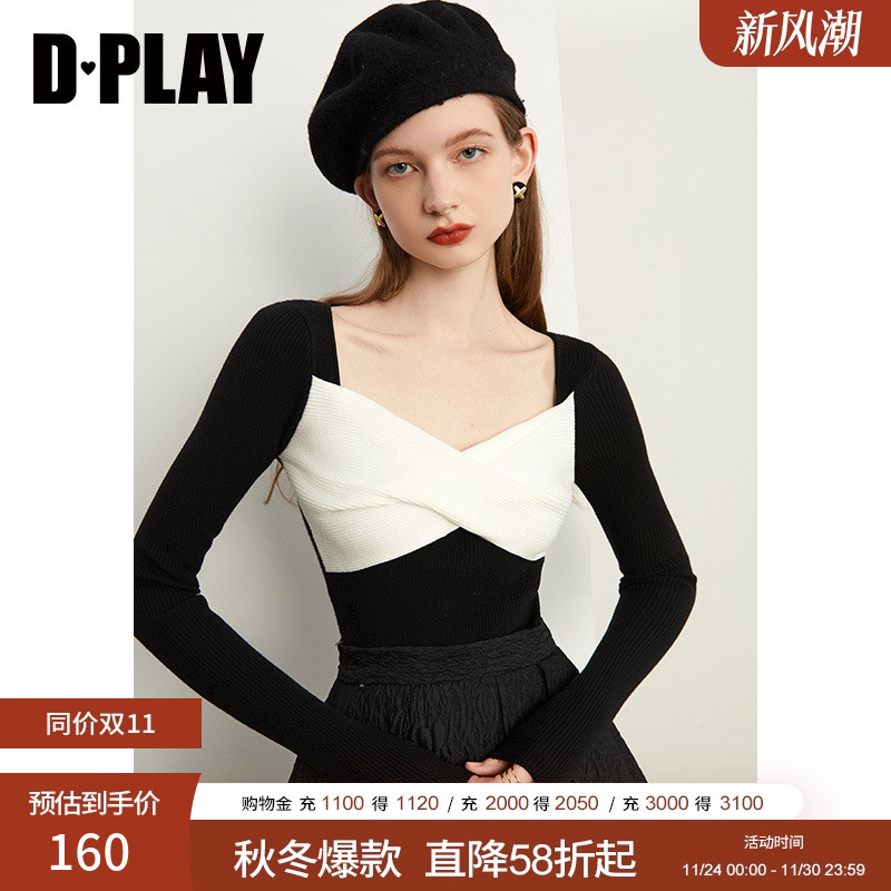 DPLAY方领针织衫熊猫色毛衣