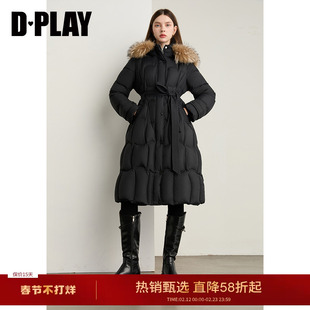 DPLAY【90白鸭绒】2025年冬季黑色羽绒服连帽毛领保暖外套