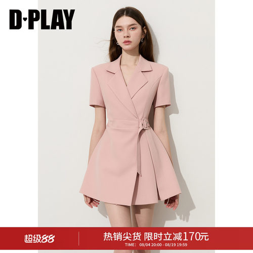 DPLAY【高知通勤系列】2026年夏季粉色连衣裙通勤气质裙子短裙