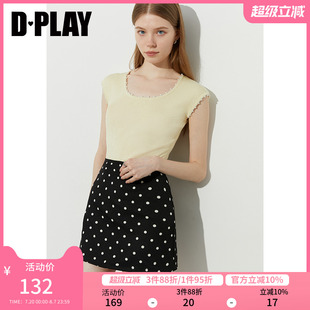 惠品 新款 DPLAY 2025年夏季 针织背心吊带 黄色上衣女法式 短袖
