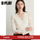 小衫 年秋白色V领植绒蕾丝花边时尚 上衣女 惠品 DPLAY