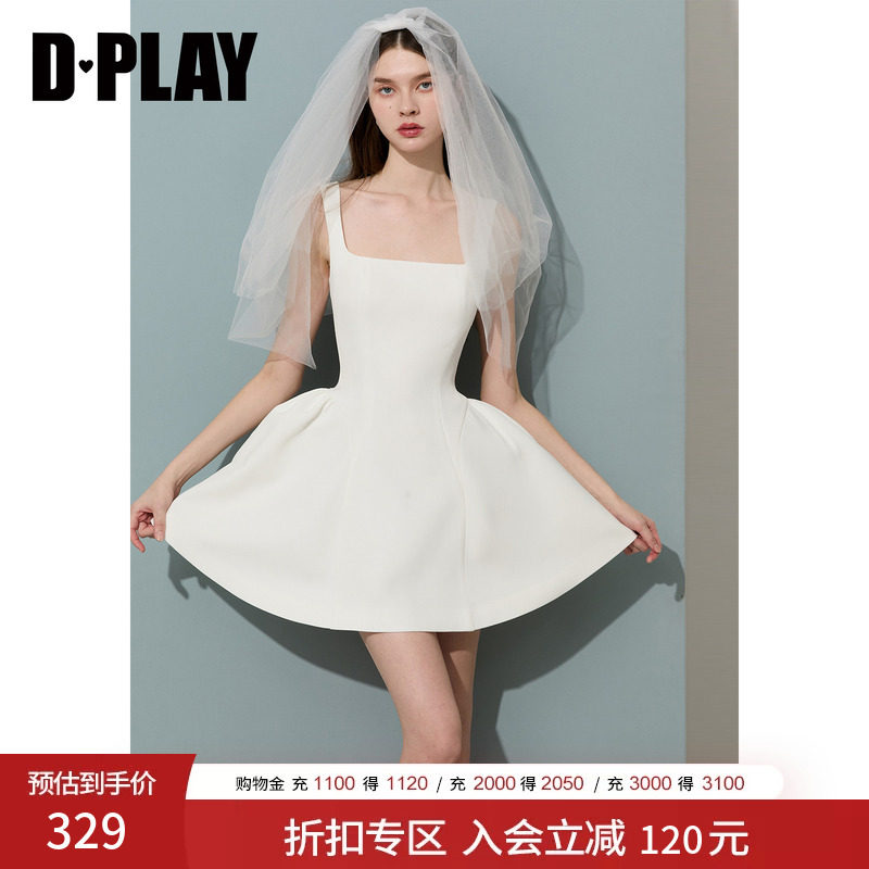 DPLAY【白月光系列】2026年夏季白色连衣裙女赫本气质小个子短裙