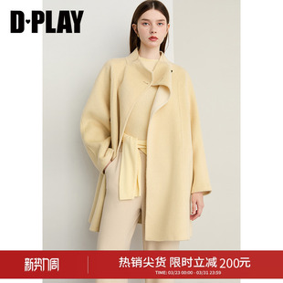 DPLAY2025年冬季新款黄色大衣女100羊毛气质时髦短款双面呢子外套