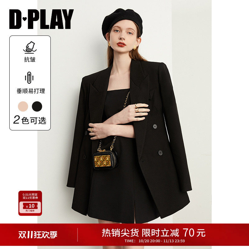 DPLAY新款高级黑色西装好看气质休闲时尚外套上衣女宽松2026秋季