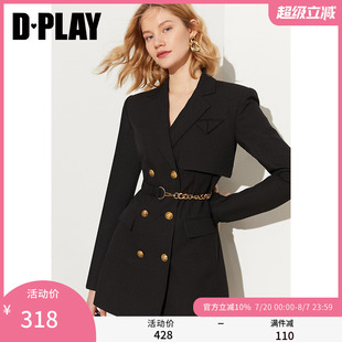 式 DPLAY2025年春季 饰黑色西装 气质定制金属链条装 连衣裙 新款