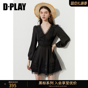 黑标 蕾丝裙子长袖 2025年秋季 黑色连衣裙女短款 短 新款 DPLAY