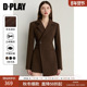 DPLAY2026年春季 呢子外套 女不规则设计感收腰短款 新款 咖色西装