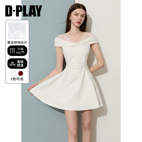 DPLAY白色碎花A字显瘦连衣裙法式温柔风2026夏季新品女士裙子