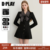 黑色连衣裙女独特蝴蝶结收腰短款 DPLAY2026年春季 新款 裙子短裙
