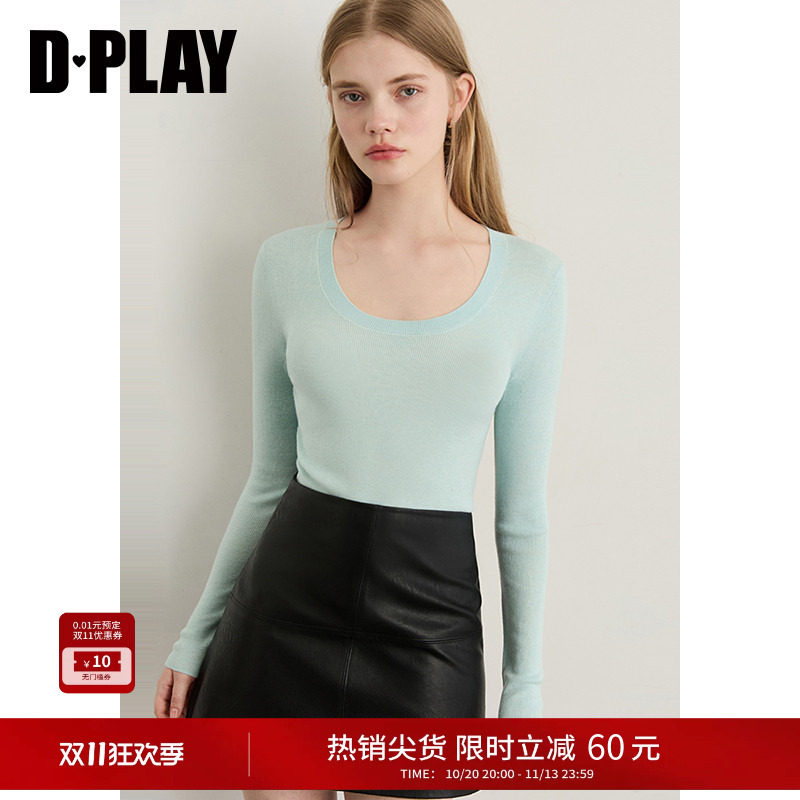 DPLAY蓝色针织衫女时尚多巴胺上衣修身正肩打底衫2026冬季