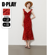DPLAY【法式茶歇系列】2025年夏季新款红色连衣裙女吊带度假裙子