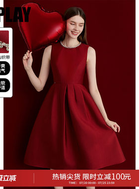 DPLAY红色无袖订婚敬酒礼服裙