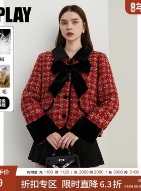 DPLAY【85白鸭绒】2025年秋季新款红色小香风外套女羽绒服