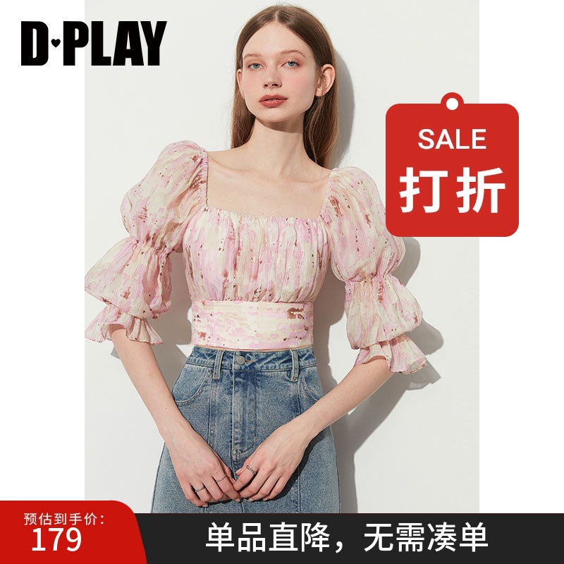 DPLAY法式蝴蝶结泡泡袖上衣