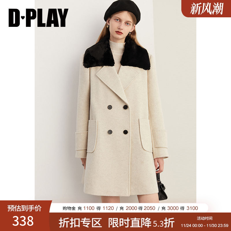 黑色短款呢大衣DPLAY法式赫本风