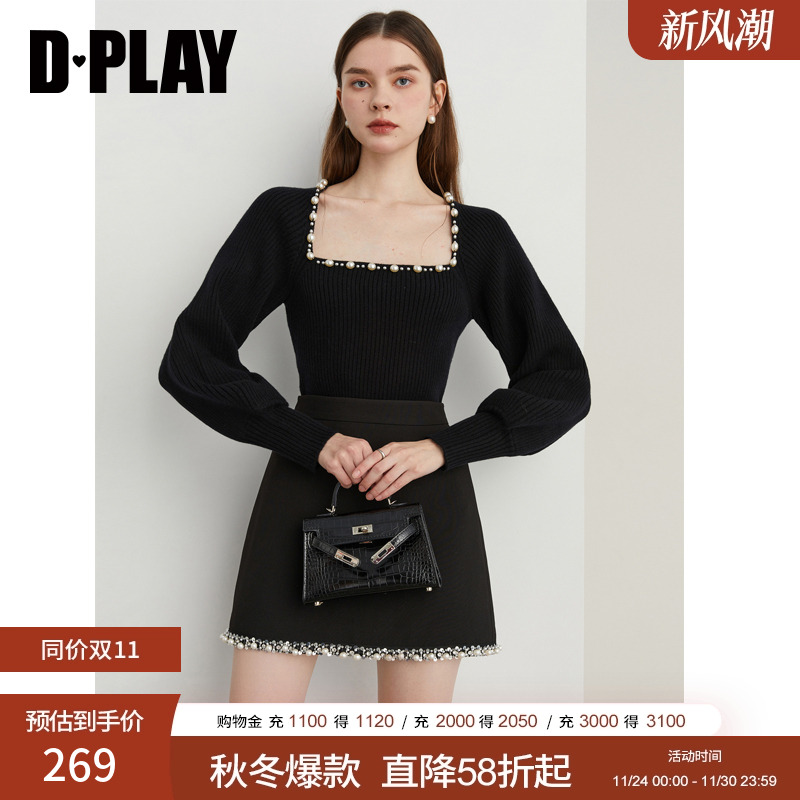 DPLAY美背灯笼袖珍珠毛衣
