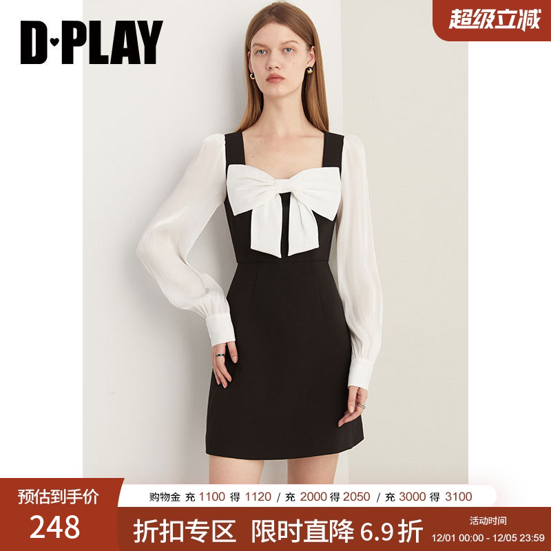 DPLAY法式鎏光纱泡泡袖小黑裙