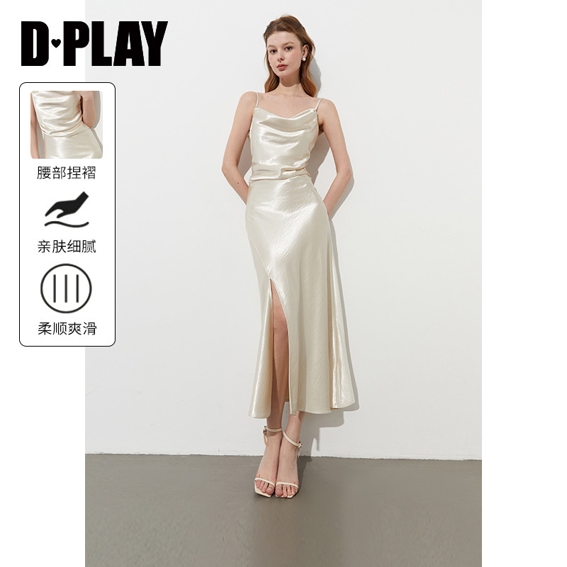 DPLAY2025年夏季新款白色缎面度假吊带连衣裙女法式长款礼服裙子,女装/女士精品,连衣裙,淘宝优惠券,粉丝福利购,淘宝优惠卷