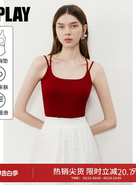 DPLAY【惠品】夏季新款红色吊带背心女复古含胸垫修身上衣