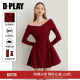 新款 2026春季 红色连衣裙女一字领礼服裙子 蜜恋衣橱系列 DPLAY