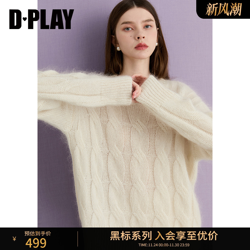 DPLAY2【黑标】2025年秋季新款白色马海毛针织衫含羊毛套头毛衣